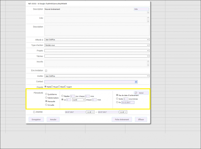 logiciel de planning : &eacute;v&eacute;nements r&eacute;currents dans DoliPlus