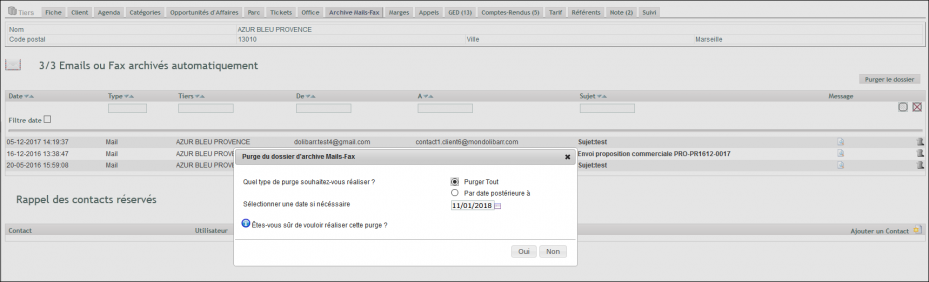 archivage automatique des mails sous l'onglet Archive Mail Fax dans DoliPlus