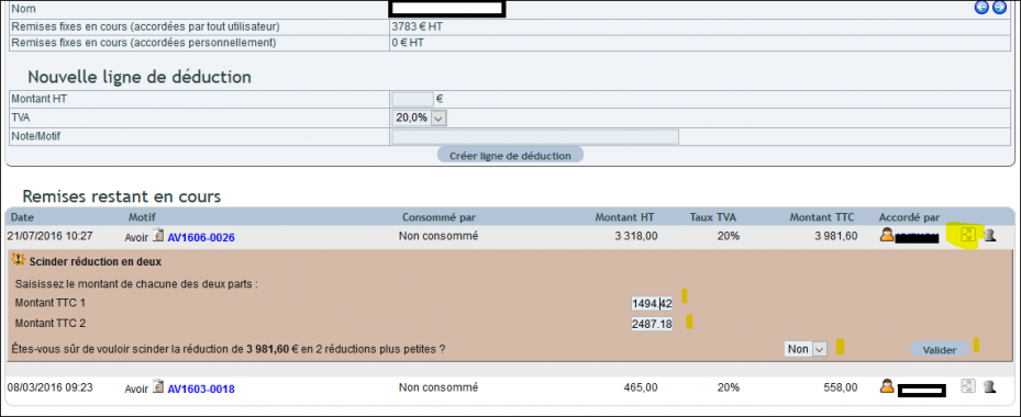 facture d&rsquo;avoir : scinder le montant, &eacute;tape 2