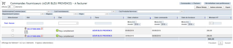 regrouper des commandes fournisseurs en une facture dans DoliPlus