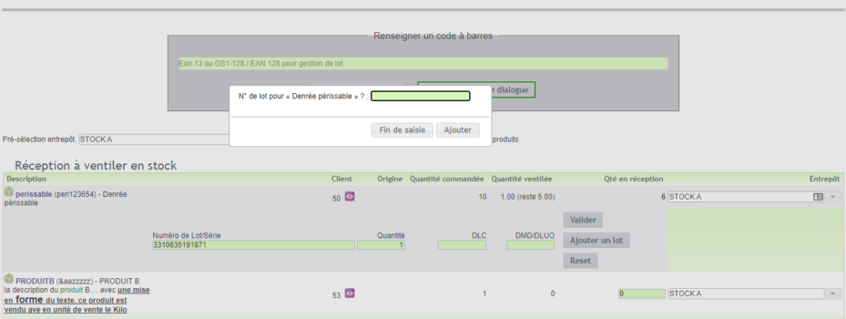 r&eacute;ception scann&eacute;e avec codes-barres EAN dans DoliPlus