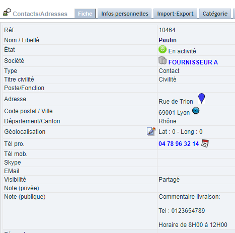 Adresse de livraison d'une commande fournisseur DoliPlus