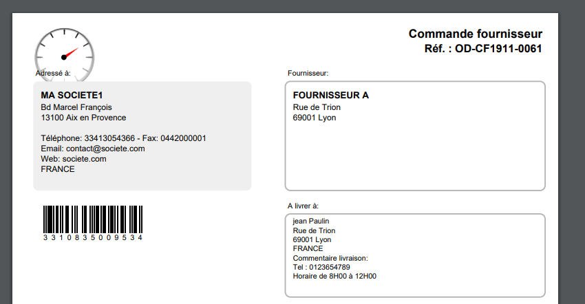 Conditions de livraison d'une commande fournisseur DoliPlus