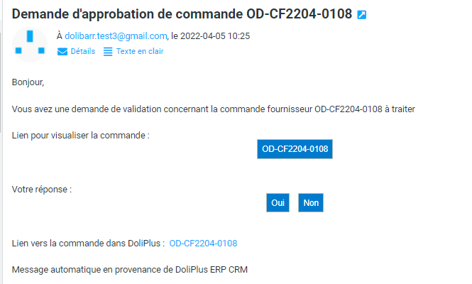 R&eacute;ponse du manager sur une commande fournisseur DoliPlus