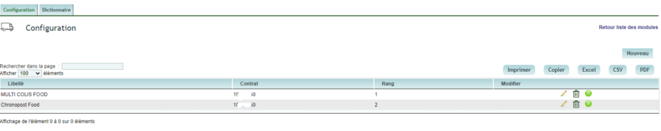 configuration du contrat dans le transport Chronopost DoliPlus