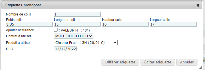 &eacute;dition d'une lettre de transport Chronopost depuis une exp&eacute;dition DoliPlus