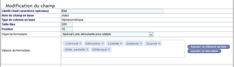 Champ personnalis&eacute; avec code couleur dans DoliPlus