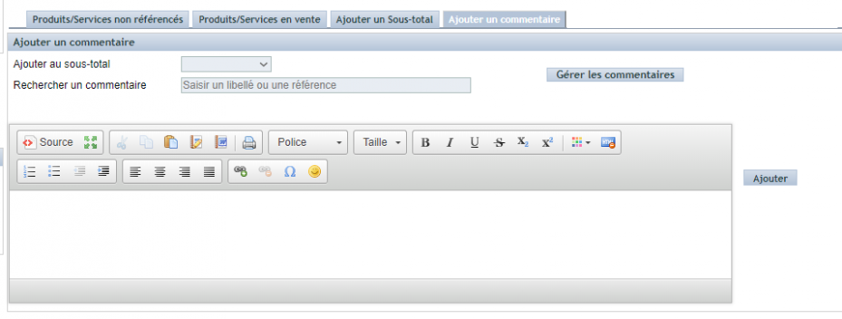 lignes de commentaires dans l'interface des devis, commandes et factures DoliPlus