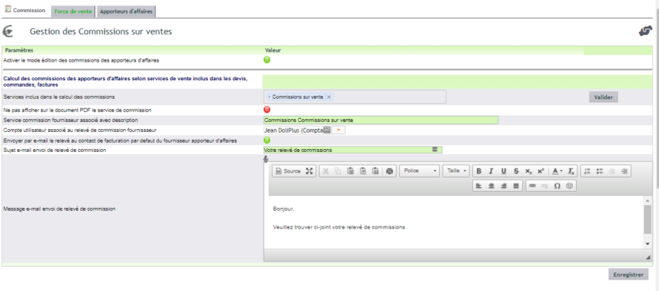 Configuration des commissions sur ventes DoliPlus
