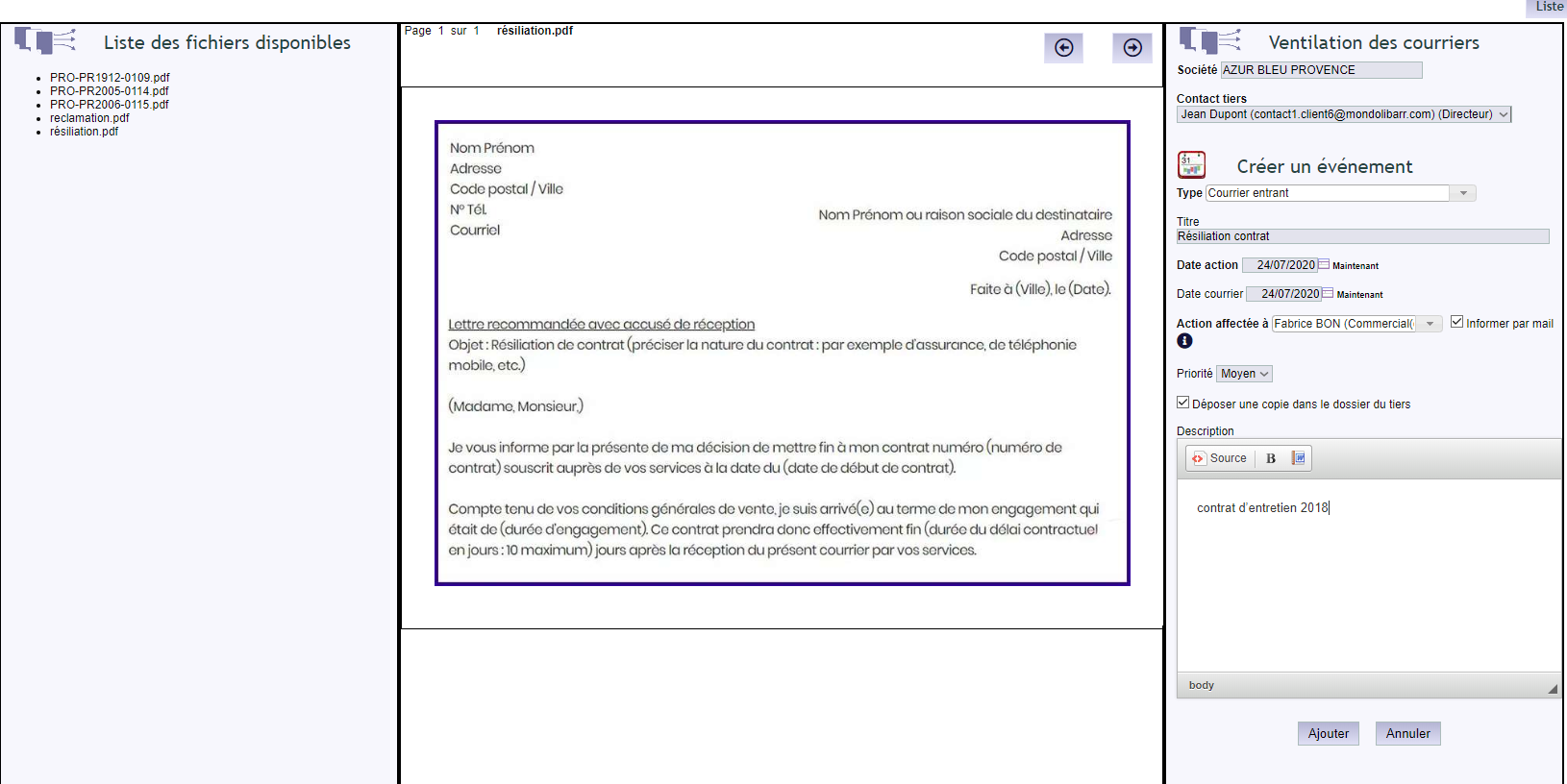 gestion num&eacute;rique du courrier : traitement des courriers entrants dans DoliPlus