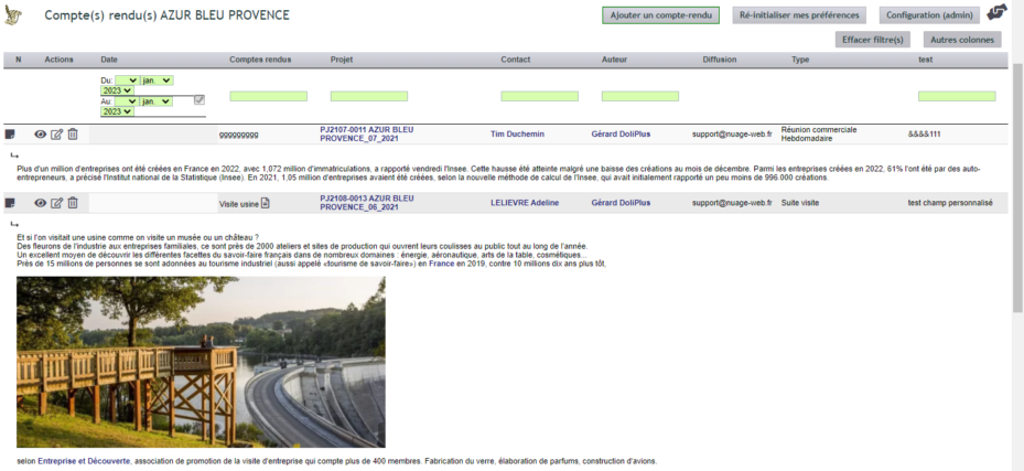 compte rendu de visite affich&eacute; sur la fiche d'un tiers dans DoliPlus