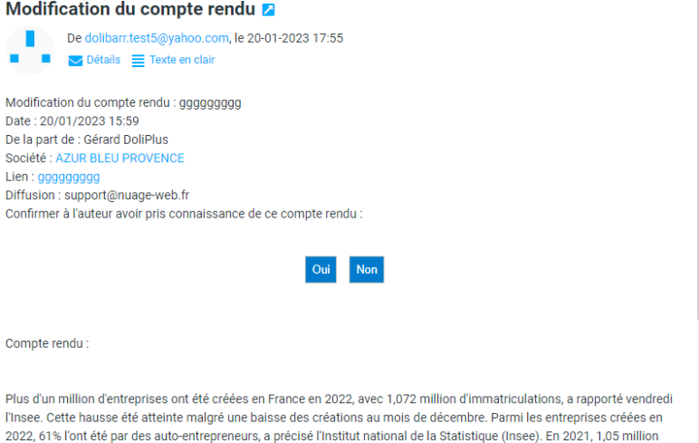 notification d'un compte rendu de visite par e-mail dans DoliPlus