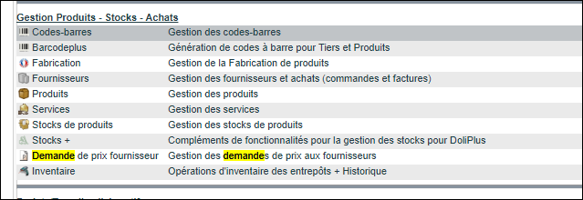 demande de prix fournisseur dans DoliPlus