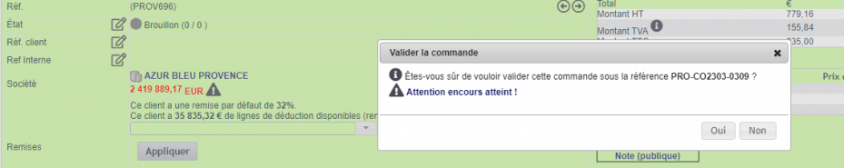 Blocage sur d&eacute;passement d'encours client DoliPlus