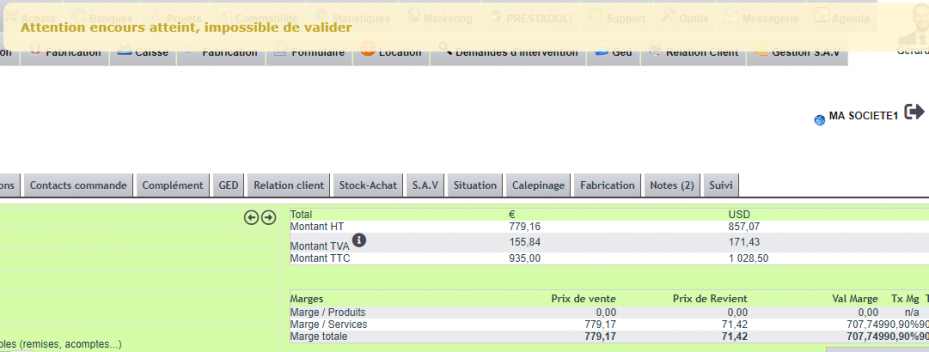 Niveau d'alerte de la gestion des encours clients DoliPlus