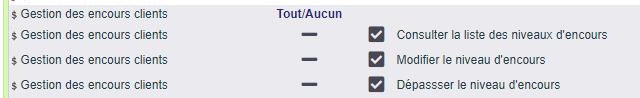 Droits de la gestion des encours clients dans DoliPlus
