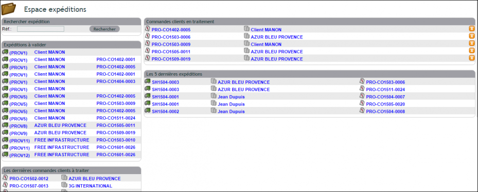 Liste des exp&eacute;ditions dans la gestion de stock DoliPlus