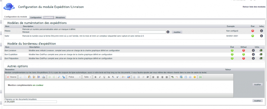 param&eacute;trage de la gestion des exp&eacute;ditions et livraisons dans DoliPlus