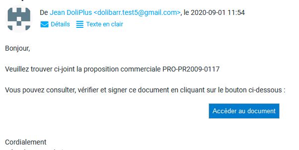 E-mail de consultation extranet DoliPlus