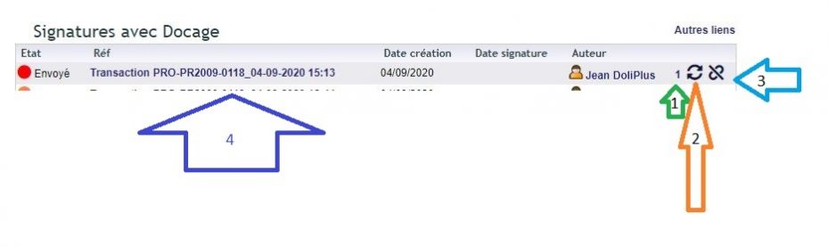 Tableau de suivi d'une signature &eacute;lectronique DoliPlus