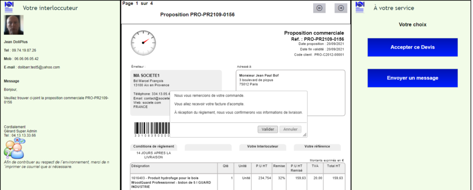 Validation d'un devis par acompte via extranet DoliPlus