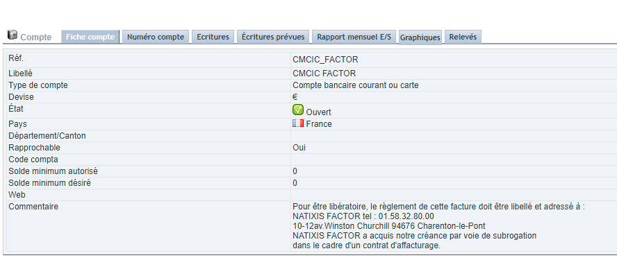 information bancaire sur facture : compte d&rsquo;un factor affich&eacute; sur le PDF DoliPlus