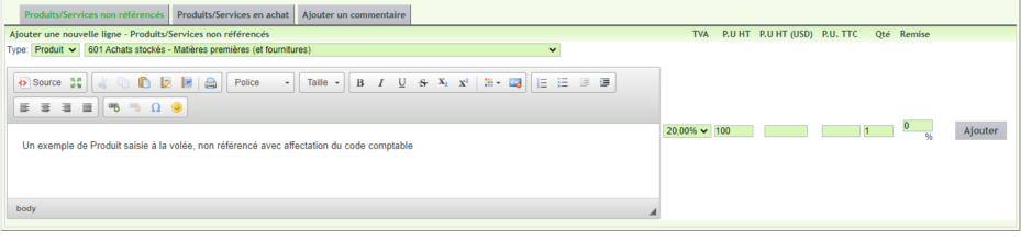 Affectation des codes comptables sur une facture fournisseur DoliPlus