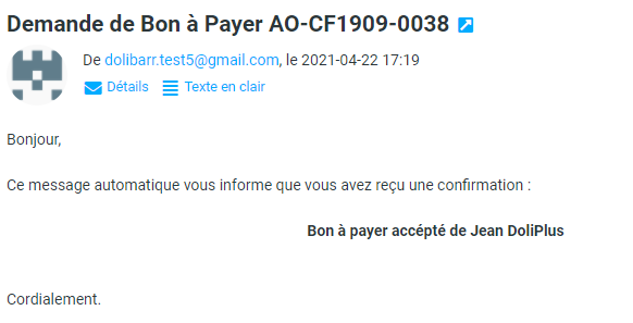 Retour de validation au cr&eacute;ateur de la demande