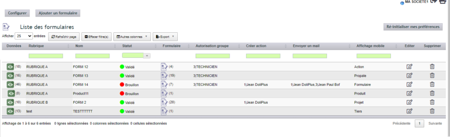 Interface d'administration pour la collecte de donn&eacute;es terrain dans DoliPlus