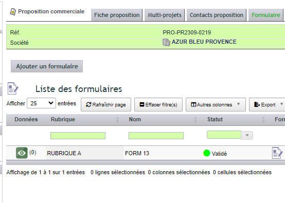Formulaire de collecte de donn&eacute;es terrain rattach&eacute; &agrave; un devis DoliPlus