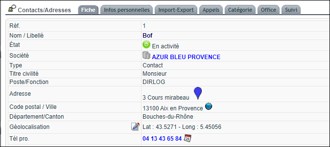 g&eacute;olocalisation d&rsquo;un contact depuis sa fiche dans DoliPlus