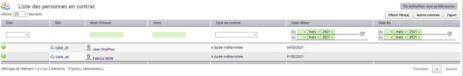 Vue en liste et champs personnalis&eacute;s des dossiers RH