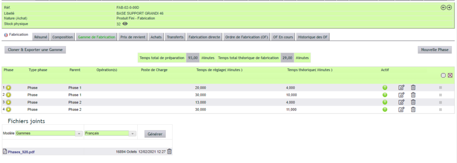 Gamme de fabrication dans DoliPlus