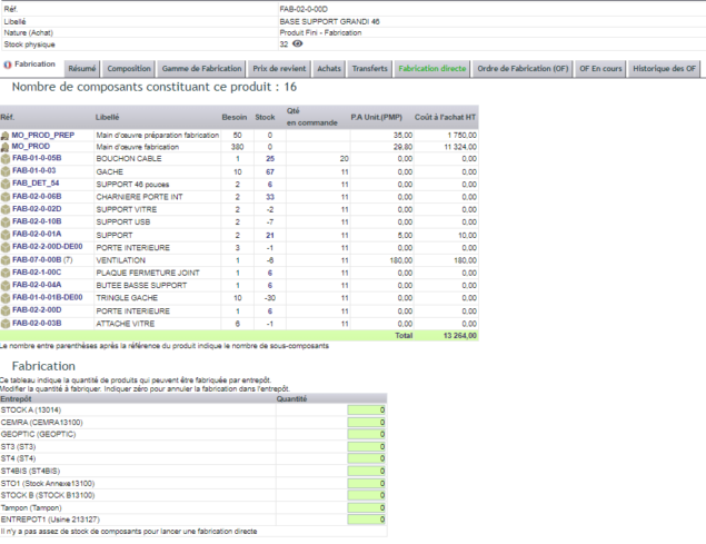 Fabrication directe d'un produit dans DoliPlus