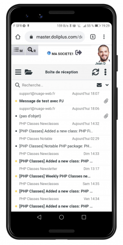Webmail Roundcube de DoliPlus en version responsive sur smartphone