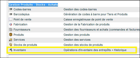 Initialisation du module de gestion des inventaires