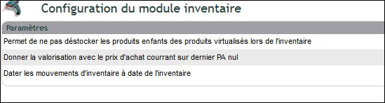 Options du module d'inventaire
