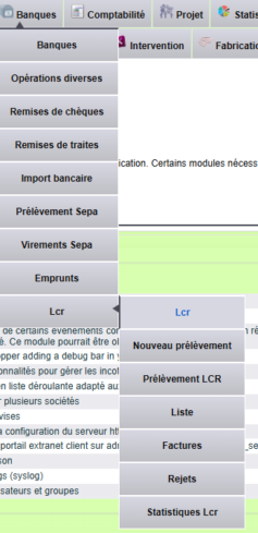 Menu du prélèvement LCR DoliPlus
