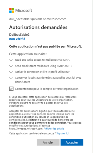 messagerie DoliPlus connectee a Microsoft Office 365
