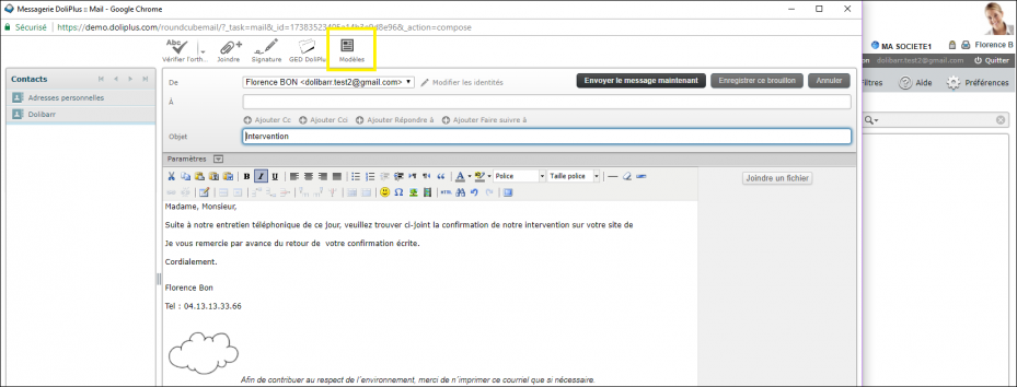 biblioth&egrave;ques de textes dans DoliPlus