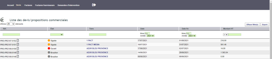 exemple de devis accessible sur le portail extranet DoliPlus