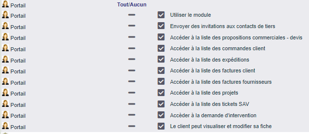 droits du portail extranet dans DoliPlus