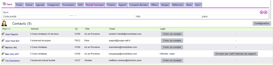 onglet de configuration du portail extranet DoliPlus