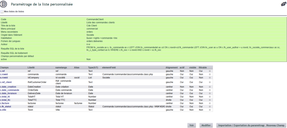 configuration d'une liste personnalis&eacute;e dans DoliPlus