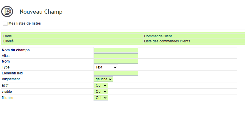param&eacute;trage d'un champ d'une liste personnalis&eacute;e dans DoliPlus
