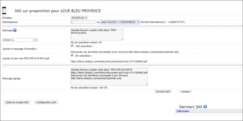 Interface unifi&eacute;e d'envoi de SMS transactionnel
