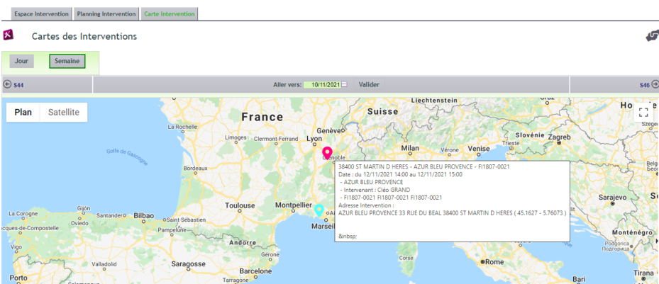 Carte de localisation des interventions DoliPlus