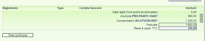 r&egrave;glement par compensation constat&eacute; dans DoliPlus