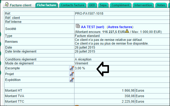 Details der gew&auml;hrten Rabatte im Kunden in DoliPlus