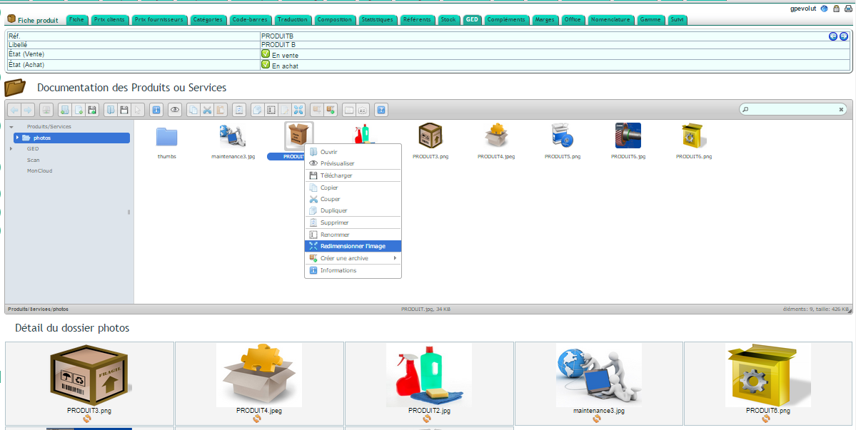 foto dei prodotti in DoliPlus: esploratore della document library prodotto